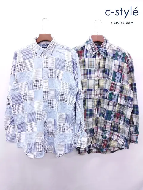 Ralph Lauren ラルフローレン パッチワークシャツ L ブルー系 マルチカラー BLAIRE 綿100％ 計2点