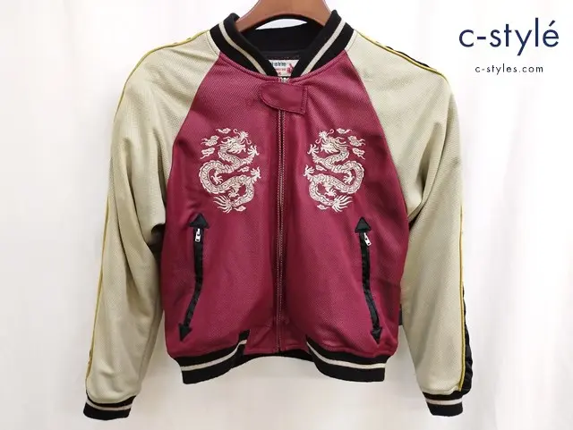 YELLOW CORN イエローコーン メッシュジャケット S レッド系×ベージュ スカジャン