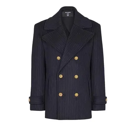 BALMAIN(バルマン) ストライプ ウール ショートピーコート