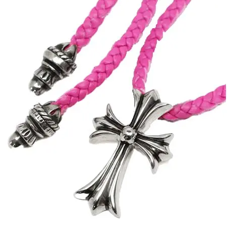 CHROME HEARTS(クロムハーツ) ネックレス CHクロスペンダント スモールピンクレザーwithボロチップ