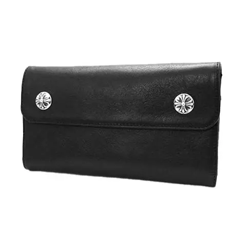 CHROME HEARTS(クロムハーツ) 財布 ウェーブウォレット クロスボタン ブラック ヘビーレザー