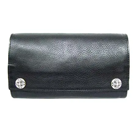 CHROME HEARTS(クロムハーツ) 財布 ロングウォレット クロスボタン ブラックレザー