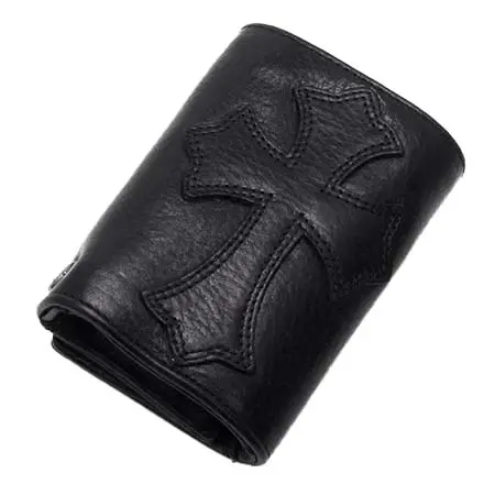 CHROME HEARTS(クロムハーツ) 財布 3フォールド ウォレット セメタリークロスパッチ ブラック ヘビーレザー