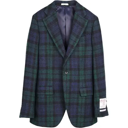 Harris Tweed(ハリスツイード) ウール2釦ジャケット/ブラック＆ネイビー＆グリーン×ブラックウォッチ+ツイード