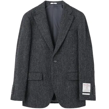 Harris Tweed(ハリスツイード) ウール2釦ジャケット/ダークグレー×ヘリンボーン+ツイード