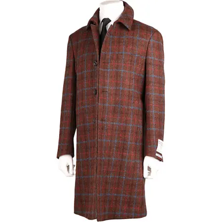 Harris Tweed(ハリスツイード) ウールステンカラーコート/ブラウン×チェック+ツイード