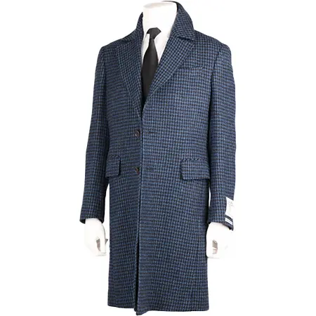 Harris Tweed(ハリスツイード) ウールシングルポロベルテッドコート/ネイビー×チェック+ツイード