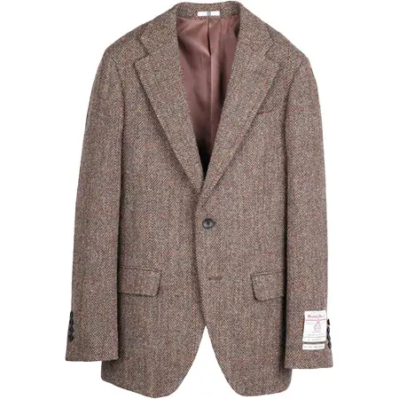 Harris Tweed(ハリスツイード) ウール2釦ジャケット/ブラウン×ヘリンボーンオーバーペン+ツイード