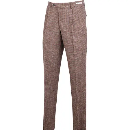 Harris Tweed(ハリスツイード) ウールテーパードパンツ 2タック/ブラウン×チェック+ツイード