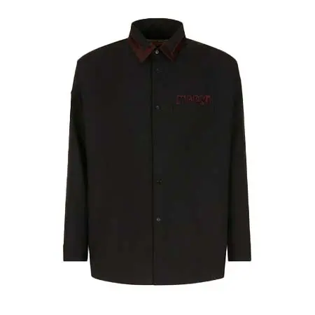 MARNI(マルニ) ブラック ウールシャツ マルニメンディングロゴ入り