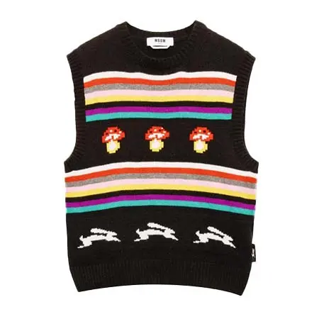 MSGM(エムエスジーエム) 「FOLLOW THE RABBIT＆MUSHROOM」マルチジャガードニットベスト