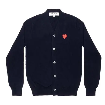 PLAY COMME des GARCONS(プレイコムデギャルソン) V-Neck Cardigan With Red Medium Emblem X Red Rhinestone