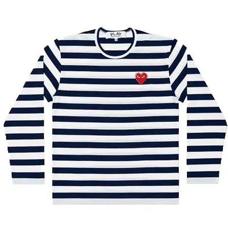 PLAY COMME des GARCONS(プレイコムデギャルソン) Border Printed Long Sleeve T-Shirt With Red Emblem X Rhinestone