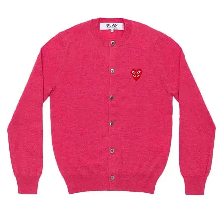 PLAY COMME des GARCONS(プレイコムデギャルソン) Round Neck Cardigan With Red Layered Emblem