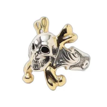 BILL WALL LEATHER x BEAMS(ビルウォールレザーxビームス) クロスボーンズ＆スカル リング with18k