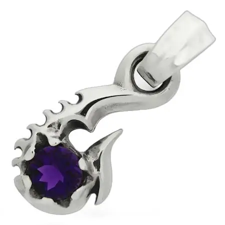 BILL WALL LEATHER FISH HOOK(ビルウォールレザー) フィッシュフック Medium Fish Hook Pendant w/Stone Amethyst ミディアムフィッシュフックw/ストーン　アメジスト PN870