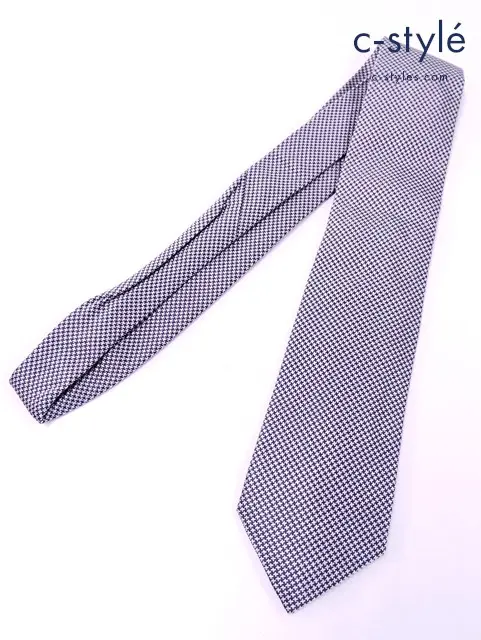 Tiffany & Co. ティファニー ネクタイ ネイビー系×シルバー系 千鳥柄 シルク100％ イタリア製