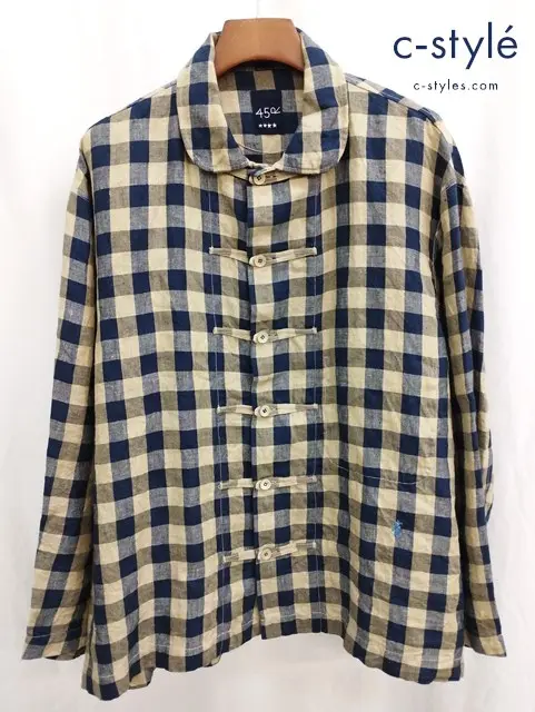 45R フォーティファイブアール ジャケット 4 ベージュ×ブルー チェック柄 リネン100% 80330011