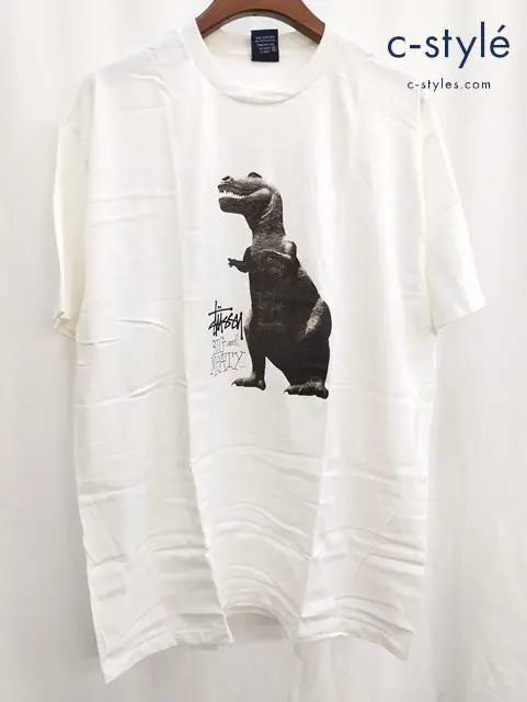 Stussy ステューシー Tシャツ XL ホワイト BIG&MEATY PIGMENT T-REX 恐竜 ARCHICES USA製