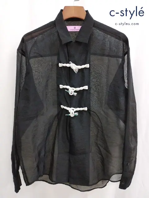 ANREALAGE アンリアレイジ シアーシャツ 44 ブラック anrealage homme FLOWER TOGGLE ORGANDY SHIRTS