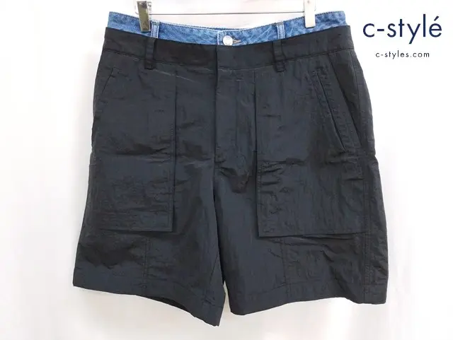Juun.J ジュンジー ハーフパンツ 46 インディゴ×ブラック layered pleated bermuda shorts