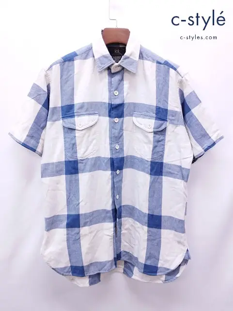 RRL ダブルアールエル シャツ M ホワイト×ブルー チェック柄 綿100％