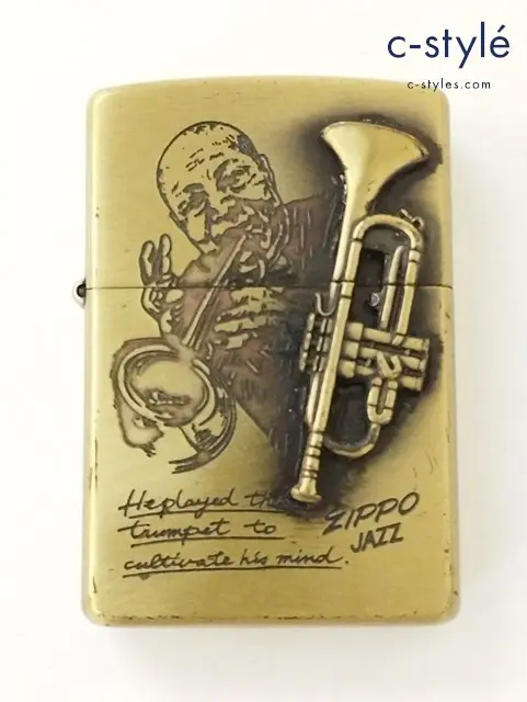 ZIPPO ジッポー オイルライター JAZZ メタル貼り トランペット ゴールド 2001年 喫煙具