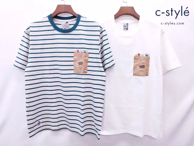 CHUMS チャムス Tシャツ XL ホワイト グリーン×ベージュ系 半袖 ボーダー chumley’s Market