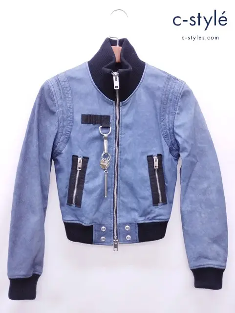 DIESEL ディーゼル レザーボンバージャケット XS ブルー系 L-OLENA レディース