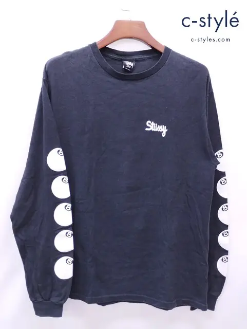 STUSSY ステューシー Tシャツ L ブラック系 長袖 プリント 綿100% 8ボール