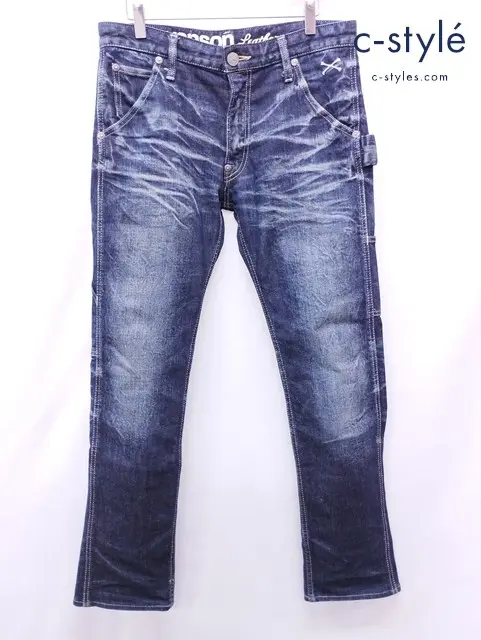 VANSON バンソン デニムパンツ W32 インディゴ LEATHER ペインターパンツ ユーズド加工