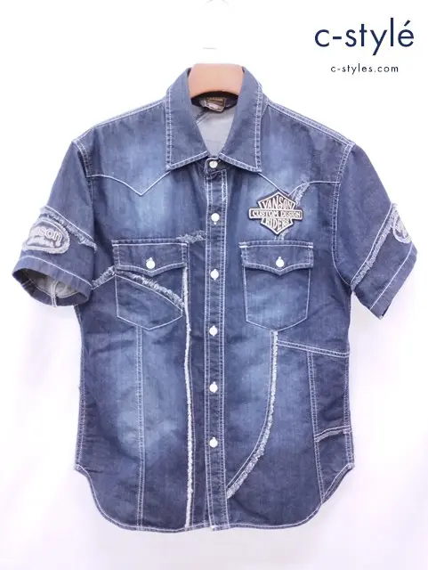 VANSON バンソン ウエスタンLSシャツ L インディゴ ボタン 半袖