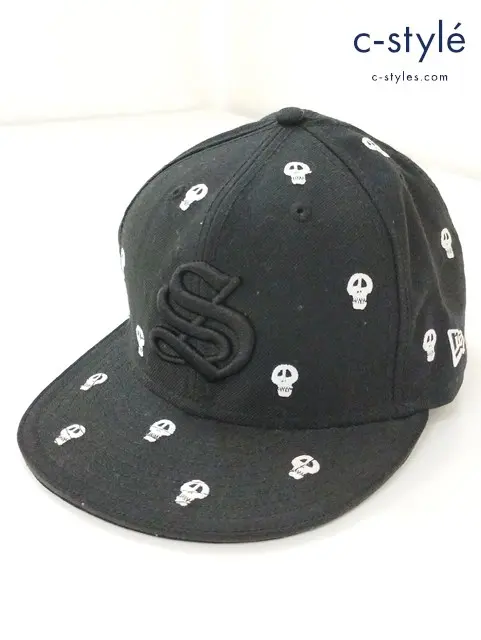 STUSSY×NEW ERA ステューシー×ニューエラ キャップ 7・3/4 61.5cm ブラック 59FIFTY スカル刺繍