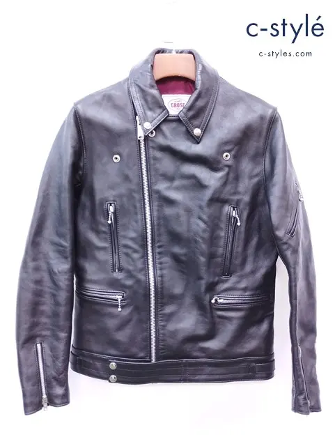 JAMES GROSE ジェームスグロース ダブルライダースレザージャケット 36 ブラック 牛革