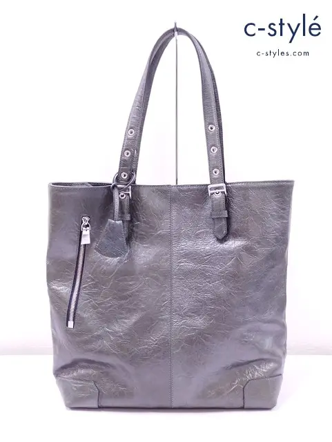 aniary アニアリ レザートートバッグ グリーン系 ハイトロング メタリック