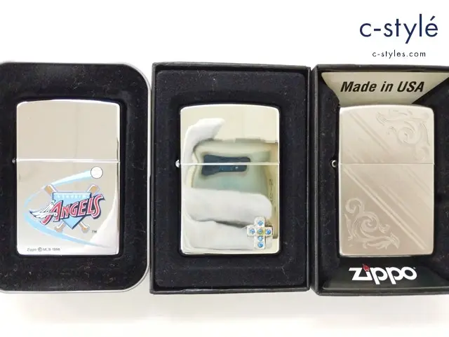ZIPPO ジッポー オイルライター クロス メタル貼 ANGELS シルバー 2003 2014 1999 計3点 喫煙具