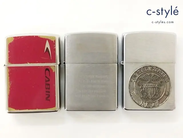 ZIPPO ジッポー オイルライター UNITED STATES NAVY メタル貼 Winston CABIN レッド シルバー 計3点