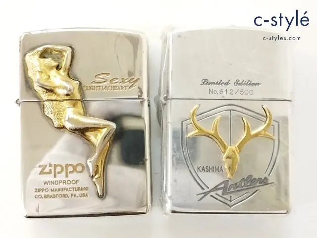 ZIPPO ジッポー オイルライター Sexy LIGHT MY HEART 1994 鹿島アントラーズ 1998 シルバー 計2点