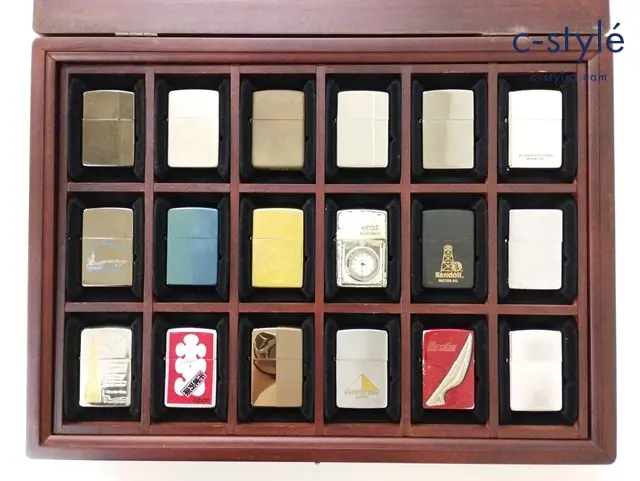 ZIPPO ジッポー オイルライター 無地 ダイアゴナルライン メタル貼り 他 計18点 ショーケース付