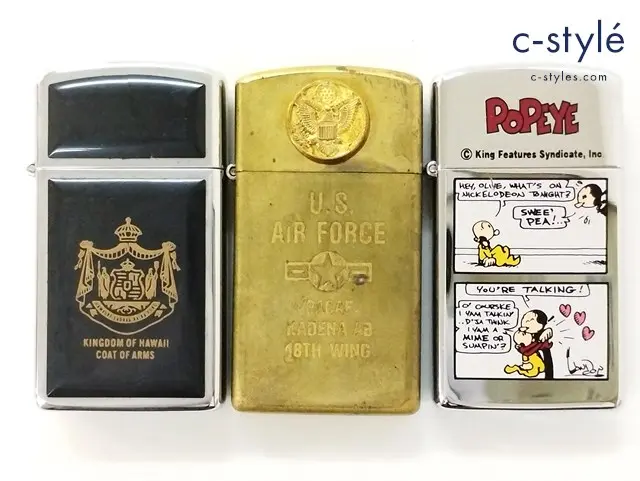 ZIPPO ジッポー オイルライター Slim U.S. AIR FORCE KINGDOM OF HAWAII COAT OF ARMS POPEYE 計3点