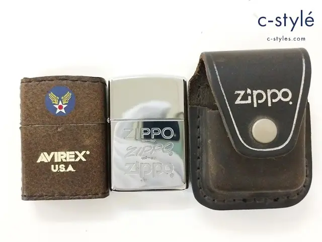 ZIPPO ジッポー オイルライター AVIREX U.S.A. 革巻き ブラウン 1999 シルバー 1992 レザーケース付