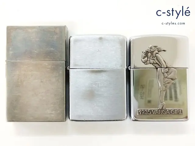 ZIPPO ジッポー オイルライター VARGA GIRL メタル貼り プレーンシルバー 1933 REPLICA 無地 計3点