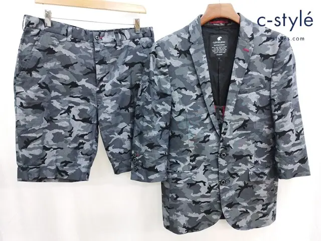 LOVELESS ラブレス 7分袖ジャケット 3 ハーフパンツ 82 グレー系 カモ柄 セットアップ