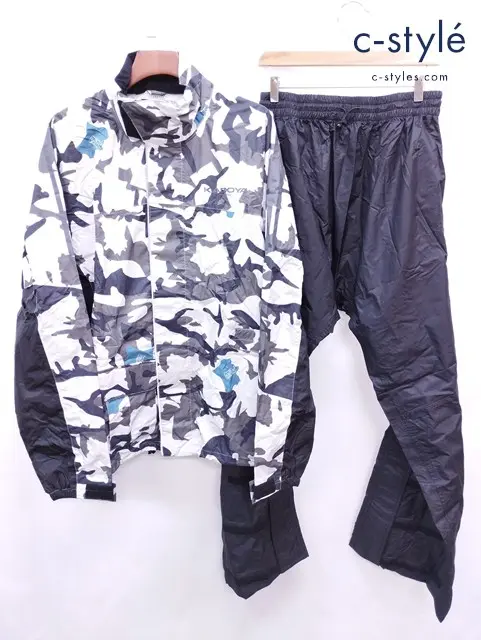 KADOYA カドヤ レインコート グレー系/ホワイト レインパンツ L グレー系 防水素材 迷彩柄 セットアップ