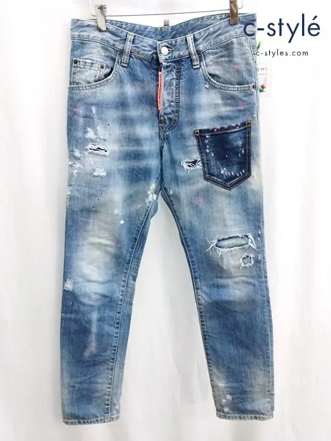 DSQUARED2 ディースクエアード デニムパンツ 42 インディゴ ペイント加工 イタリア製