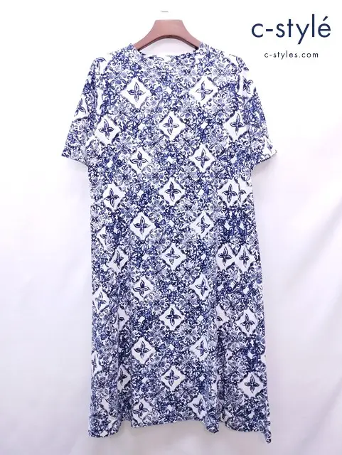 45R フォーティファイブアール ワンピース 0 ホワイト×ネイビー 総柄 レディース