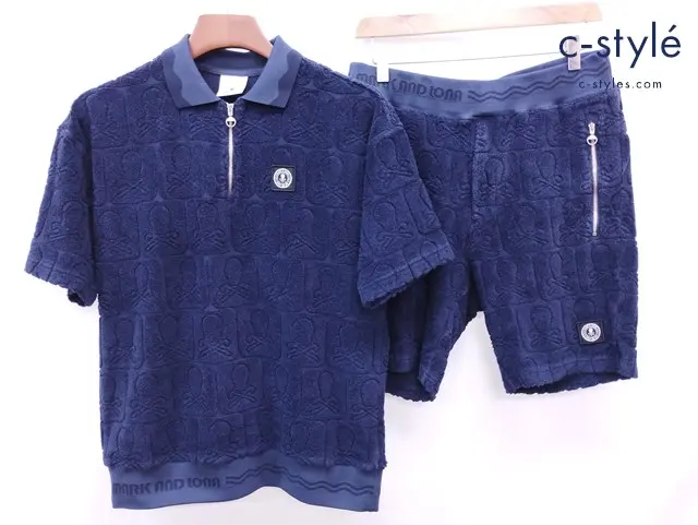 MARK&LONA マークアンドロナ トップス ハーフパンツ 44 ネイビー 半袖 セットアップ