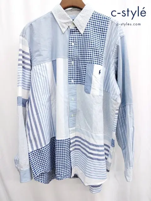 RALPH LAUREN ラルフローレン シャツ 1XB ブルー系 チェック柄 ストライプ 長袖 綿100%