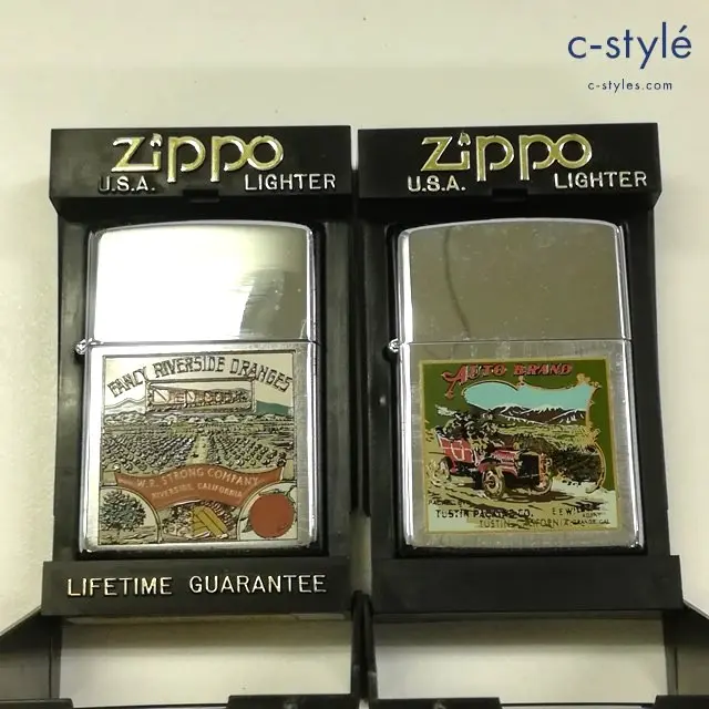 ZIPPO ジッポー オイルライター FANCY RIVERSIDE ORANGES 1993 AUTO BRAND 1993 シルバー 計2点 喫煙具