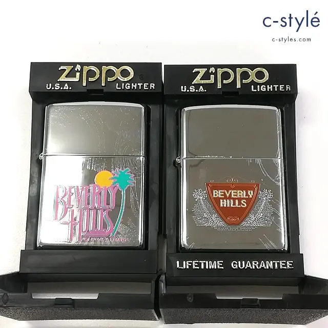 ZIPPO ジッポー オイルライター BEVERLY HILLS ビバリーヒルズ シルバー 1998 計2点 喫煙具